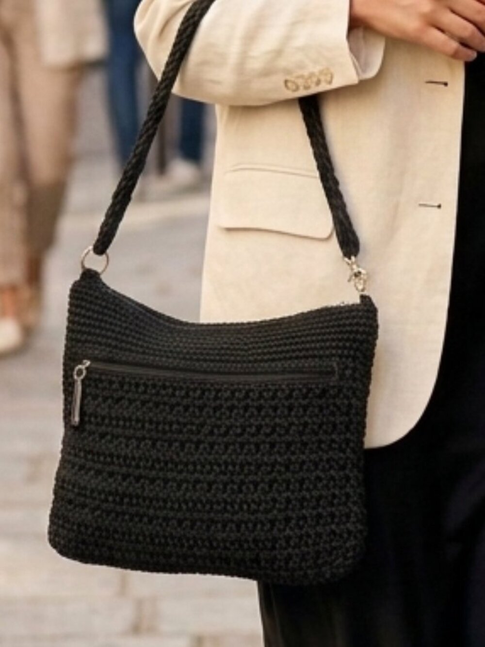 The Sak Black Crochet Woven Crossbody Bag EUC